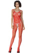 Sexy Red Strappy Shoulders Floral Motif Mesh Body Stockings